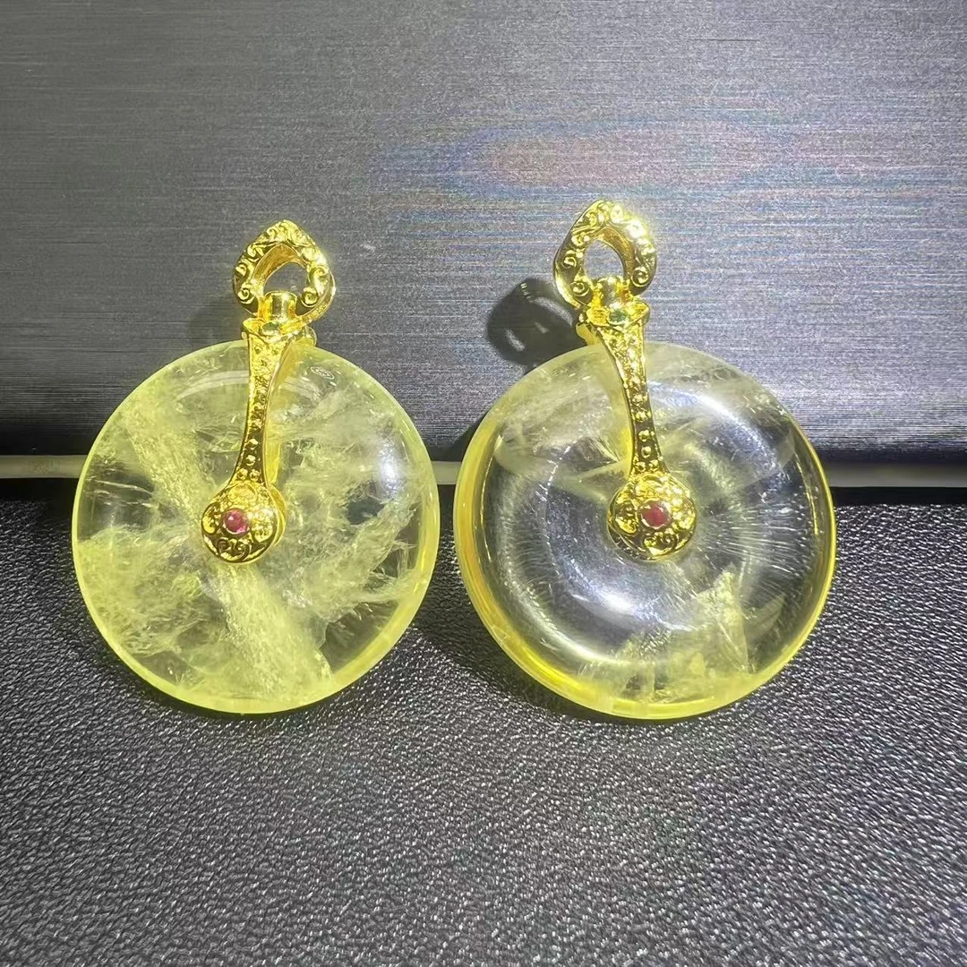 CT3928卡30左右-黄发晶平安扣-配麻花链-多样性发其一
