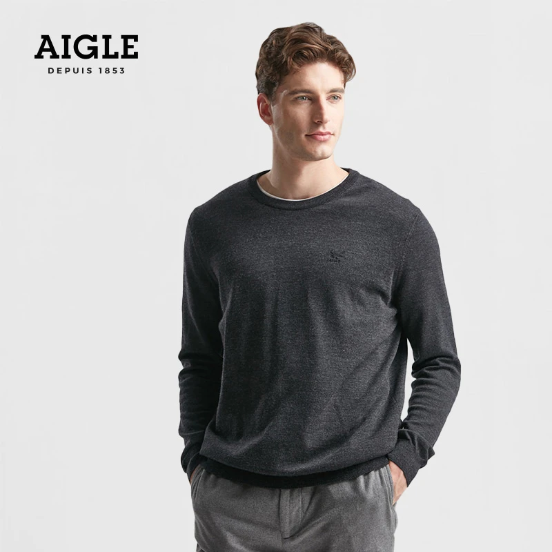 【秋日启航】AIGLE艾高秋冬季男士羊毛圆领套头休闲户外毛衣I903