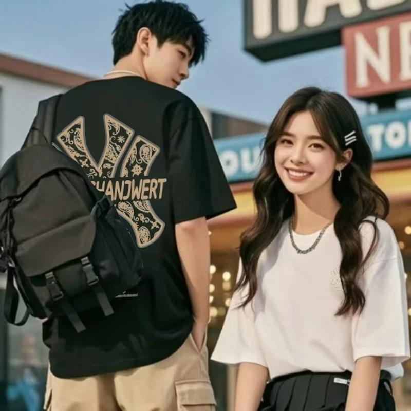 【商场同款】新款时尚短袖弹力夏季男女同款纯棉重磅T恤-金标腰果花