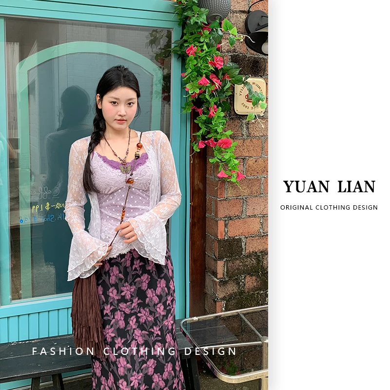 ZOZ糕冷圆脸【怦然心动】薄款外搭开衫女防晒披肩新款蕾丝网纱罩衫