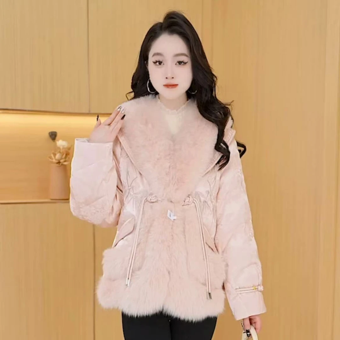 【羽绒服】珠光缎冬季白鸭绒羽绒服大毛领时尚气质休闲保暖外套女