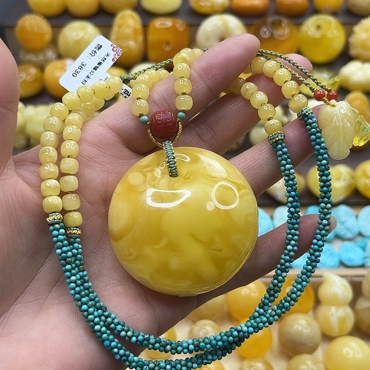 蜜蜡未镶嵌套链公主扣吊坠项链