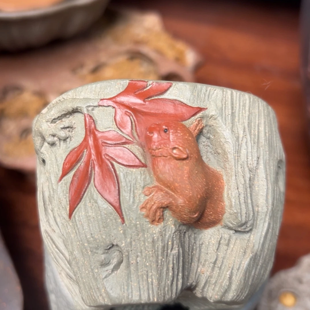 紫砂茶杯枫叶子夜杯子紫砂