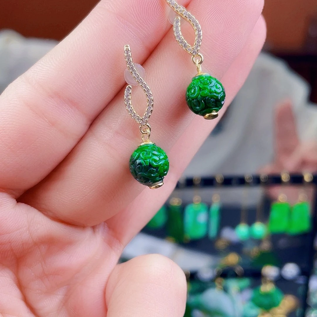 翡翠银S925镶嵌耳饰饰品