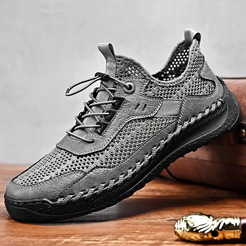 男鞋夏季透气网鞋薄款镂空溯溪鞋一脚蹬休闲防滑网面爸爸运动潮鞋