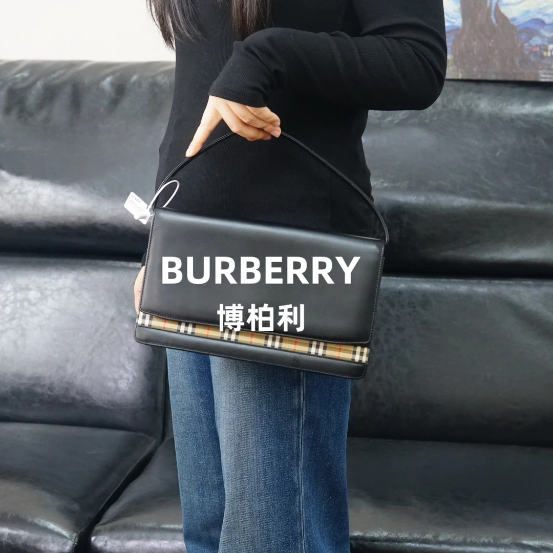 95新 BURBERRY/博柏利 巴宝莉/格纹拼皮单肩包/JJ12112125/2125