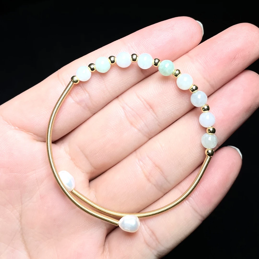 爽爽推荐*翡翠圆珠开口手环