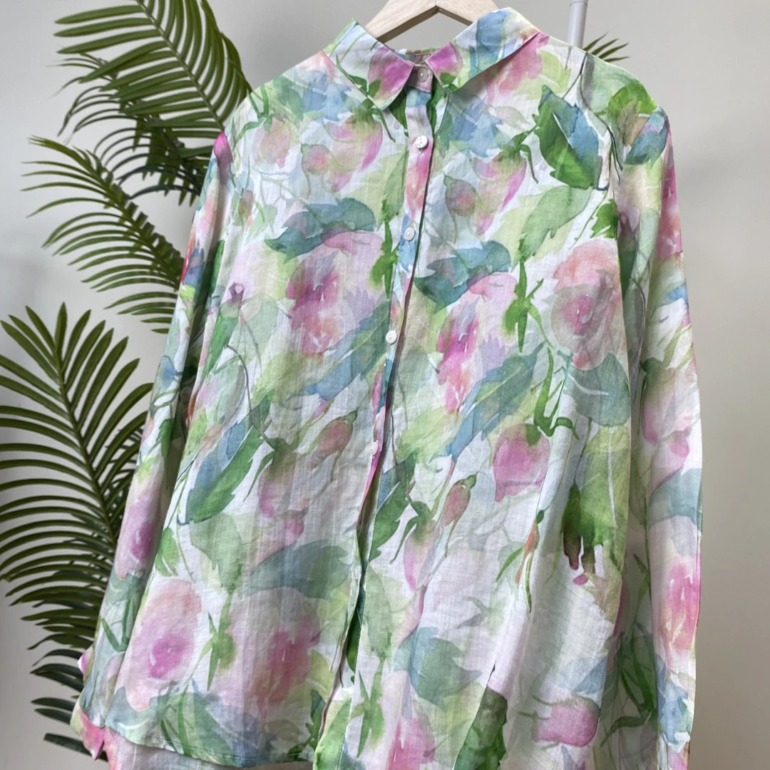 【彩色花卉印花苎麻衬衫】2721