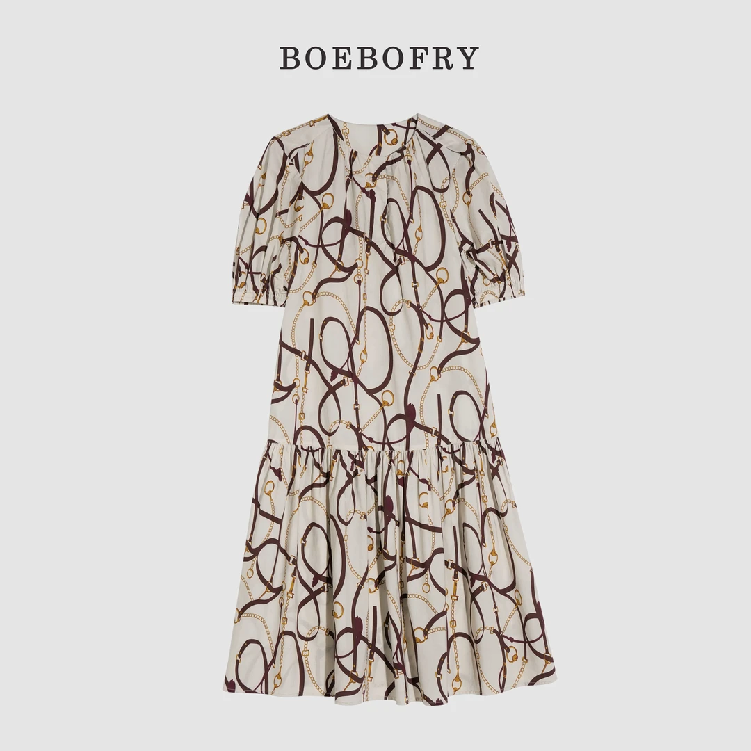 BOEBOFRY<鎏金链影>夏季100%棉宽松减龄碎花女装连衣裙BE2L0913