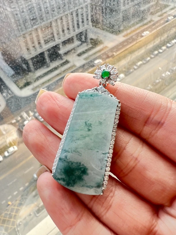 【懿芯珠宝】银镶 高冰飘蓝花无事牌 天然缅甸A货翡翠（48h鉴赏期）