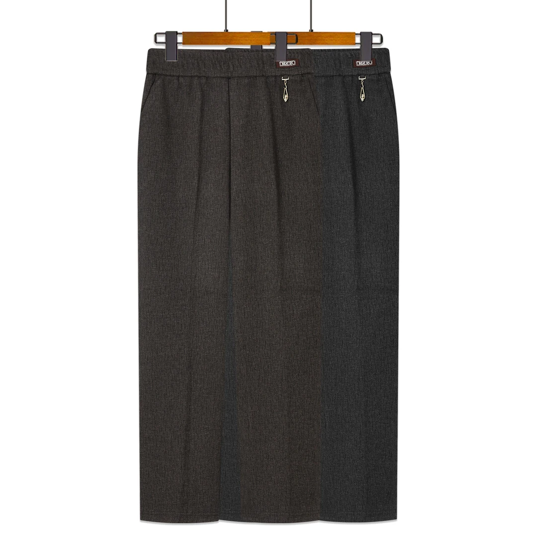 妈妈裤子春秋宽松大码中老年女裤老年人冬款毛呢高腰直筒奶奶长裤