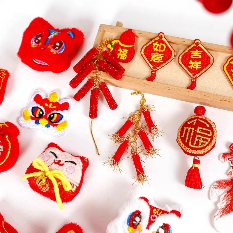 花喜爱2025醒狮元宝爆竹刺绣装饰手工diy年宵花桶装饰花店花艺