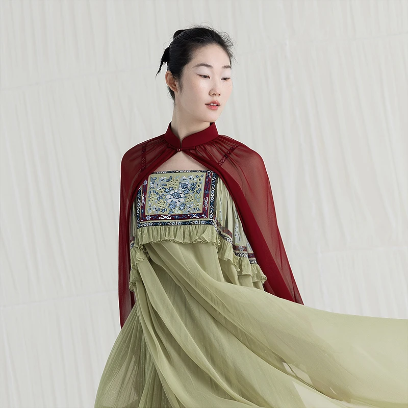 生活在左桑蚕丝披肩国风盘扣新中式气质2025夏季新品花边真丝衫女