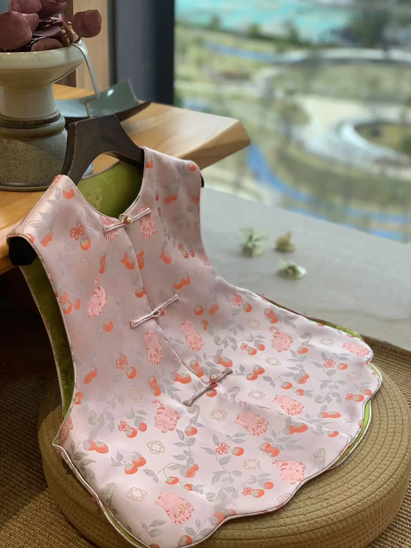 叠衫&【事事如意猫】 国风新中式 宋锦织金提花复古圆领双穿马甲