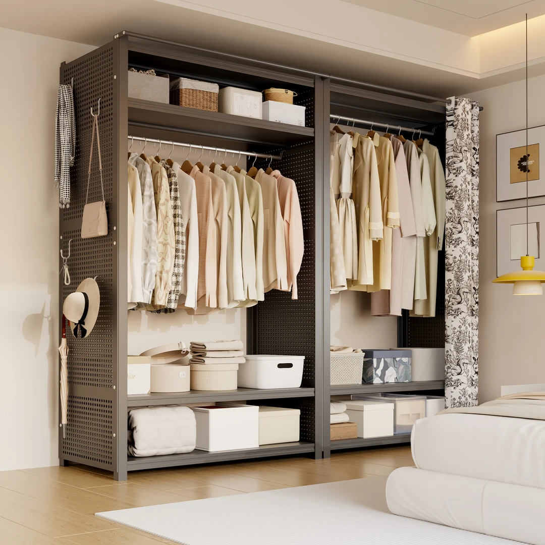 衣柜卧室家用开放式金属衣柜衣服靠墙收纳柜2025新款钢制组装衣柜