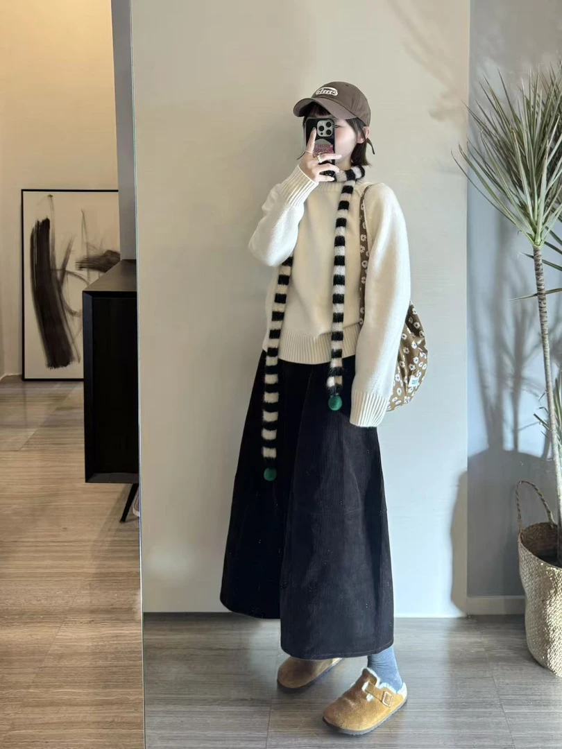 韩系氛围感白色宽松插肩袖针织衫2025秋冬新款高腰阔腿裤两件套