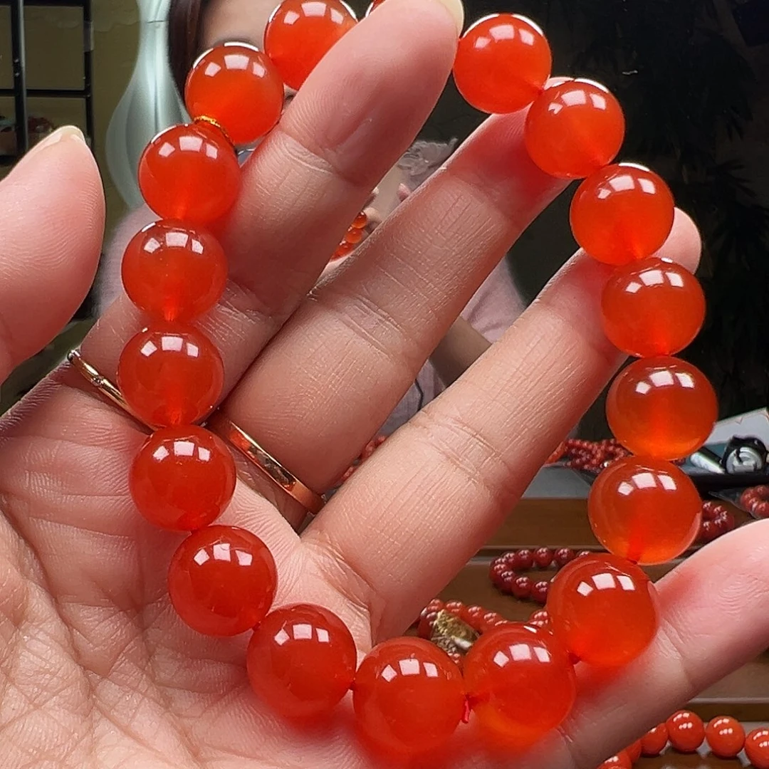 南红玛瑙未镶嵌冰红顶级传承孤品高货圆珠12mm