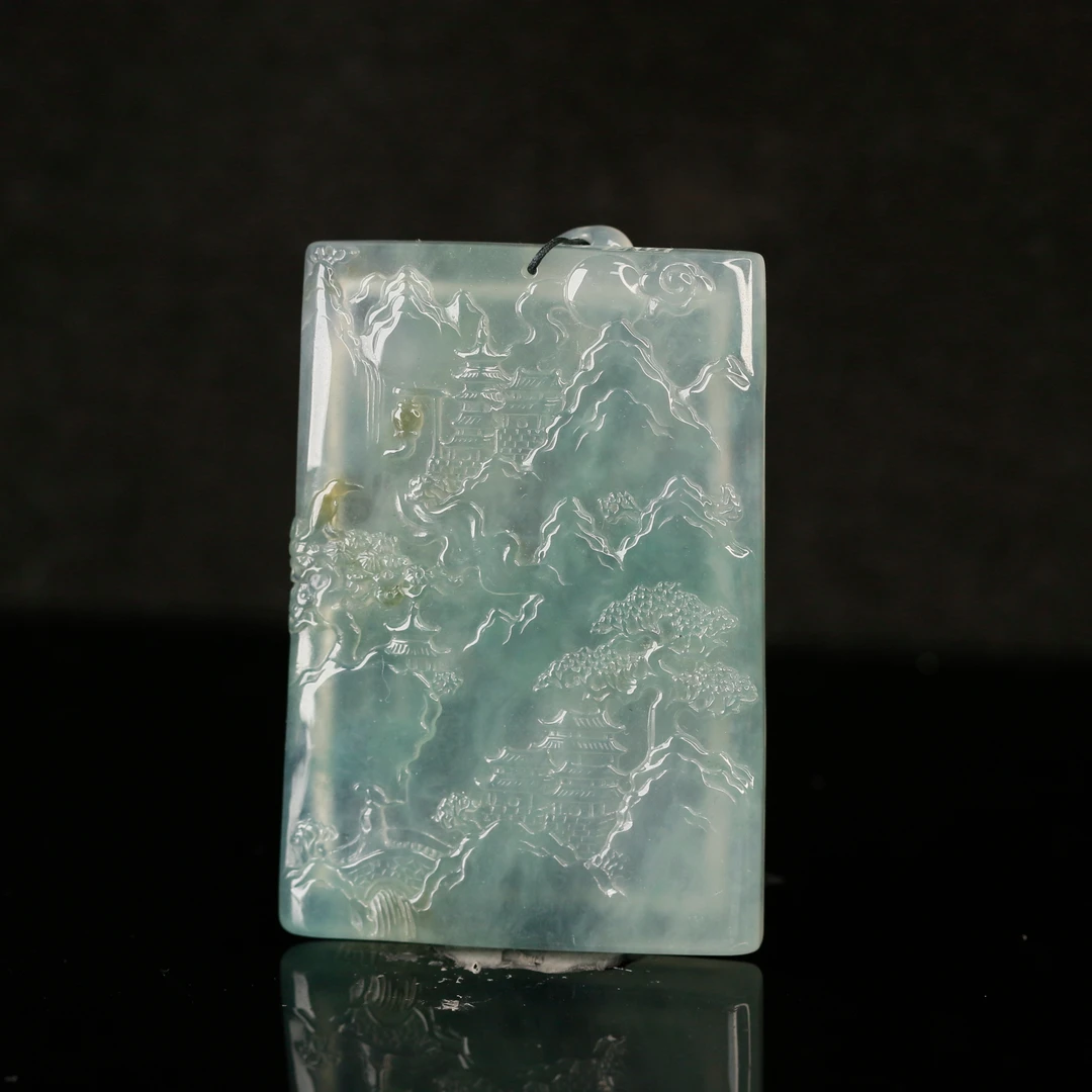 40天然缅甸翡翠A货高冰山水牌/900086保利厦门拍卖