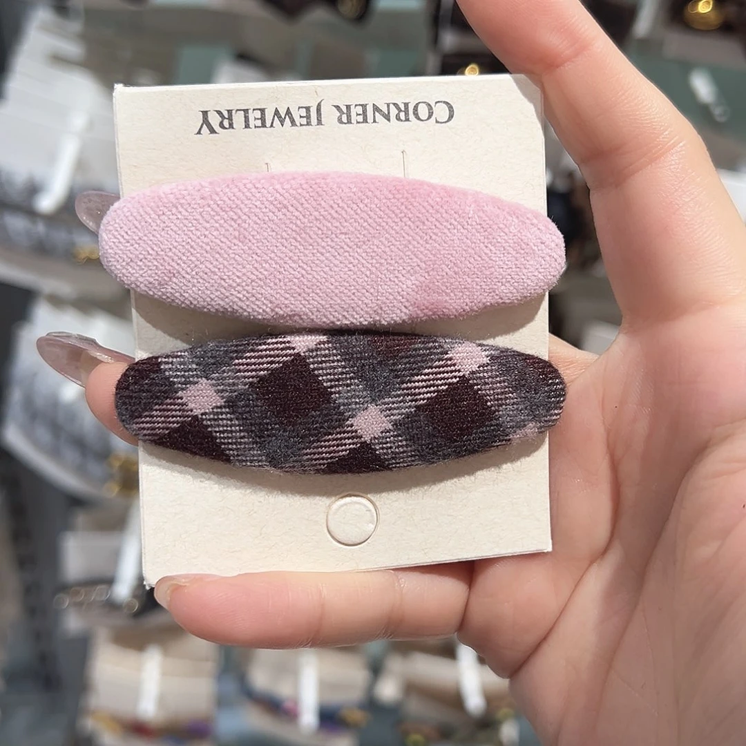 皮质铁合金粉色椭圆掰掰夹