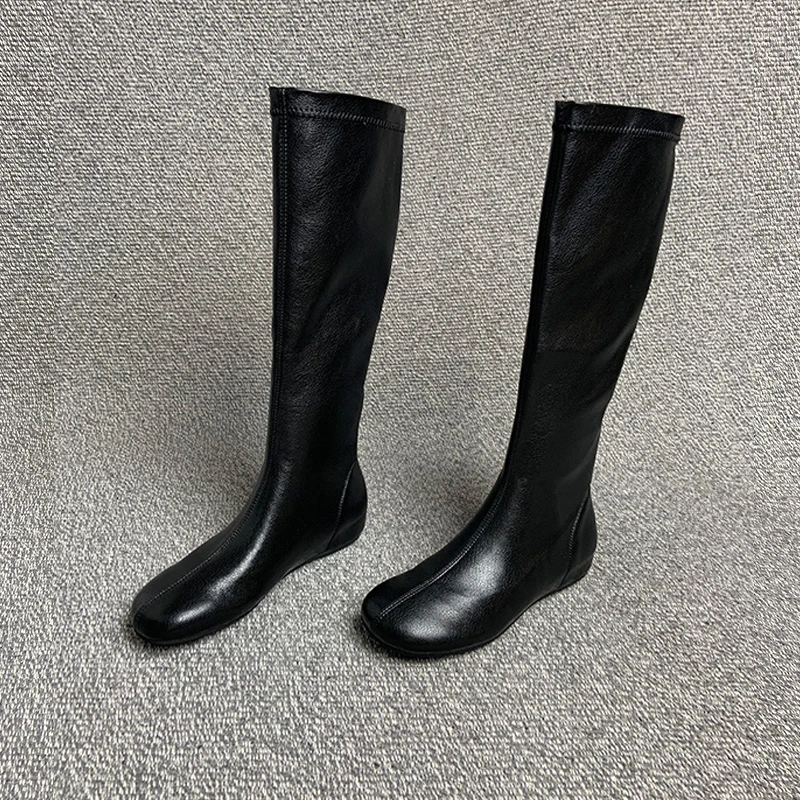 露涵思 弹力包腿瘦瘦长靴气质圆头不过膝内增高套筒高筒靴女大码