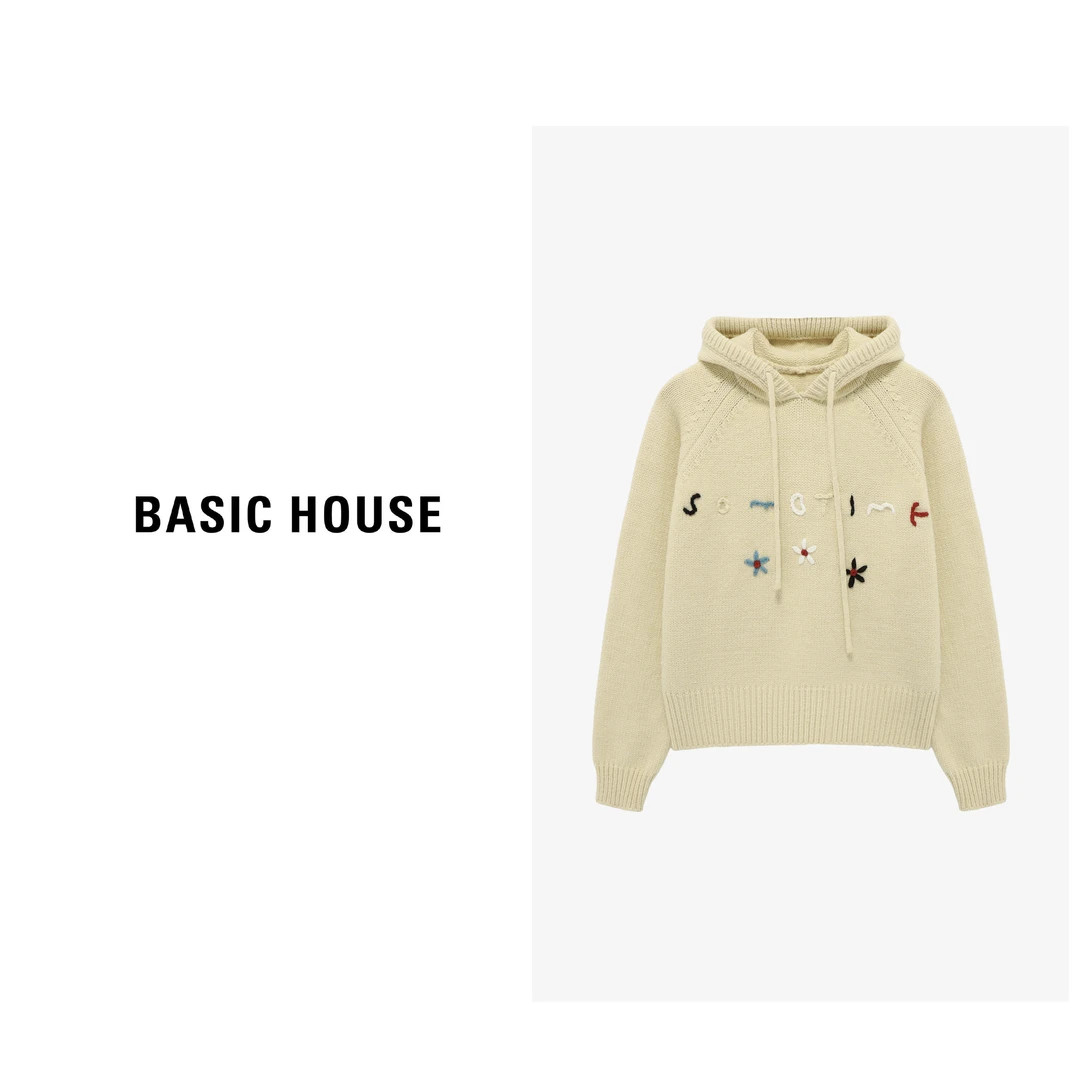 Basic House/百家好冬季休闲百搭字母提花带帽毛衣-B06245C1802