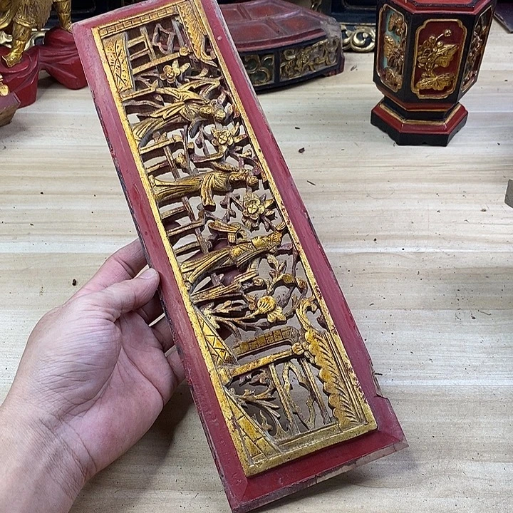 香榧木茶室空间老木雕花板