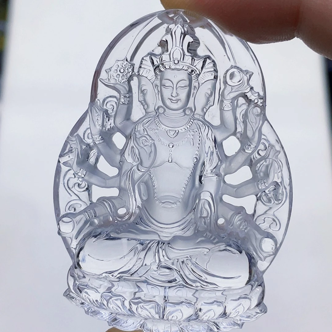 任***少颈饰水晶未镶嵌白水晶大师精雕千手观音