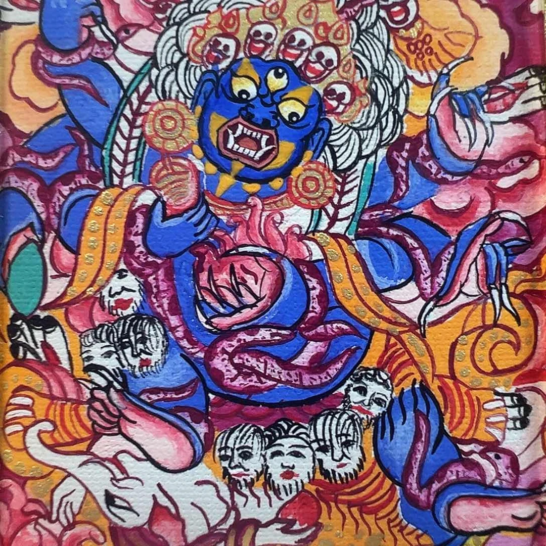 谢***谢吊坠画芯纯手绘六臂大黑天