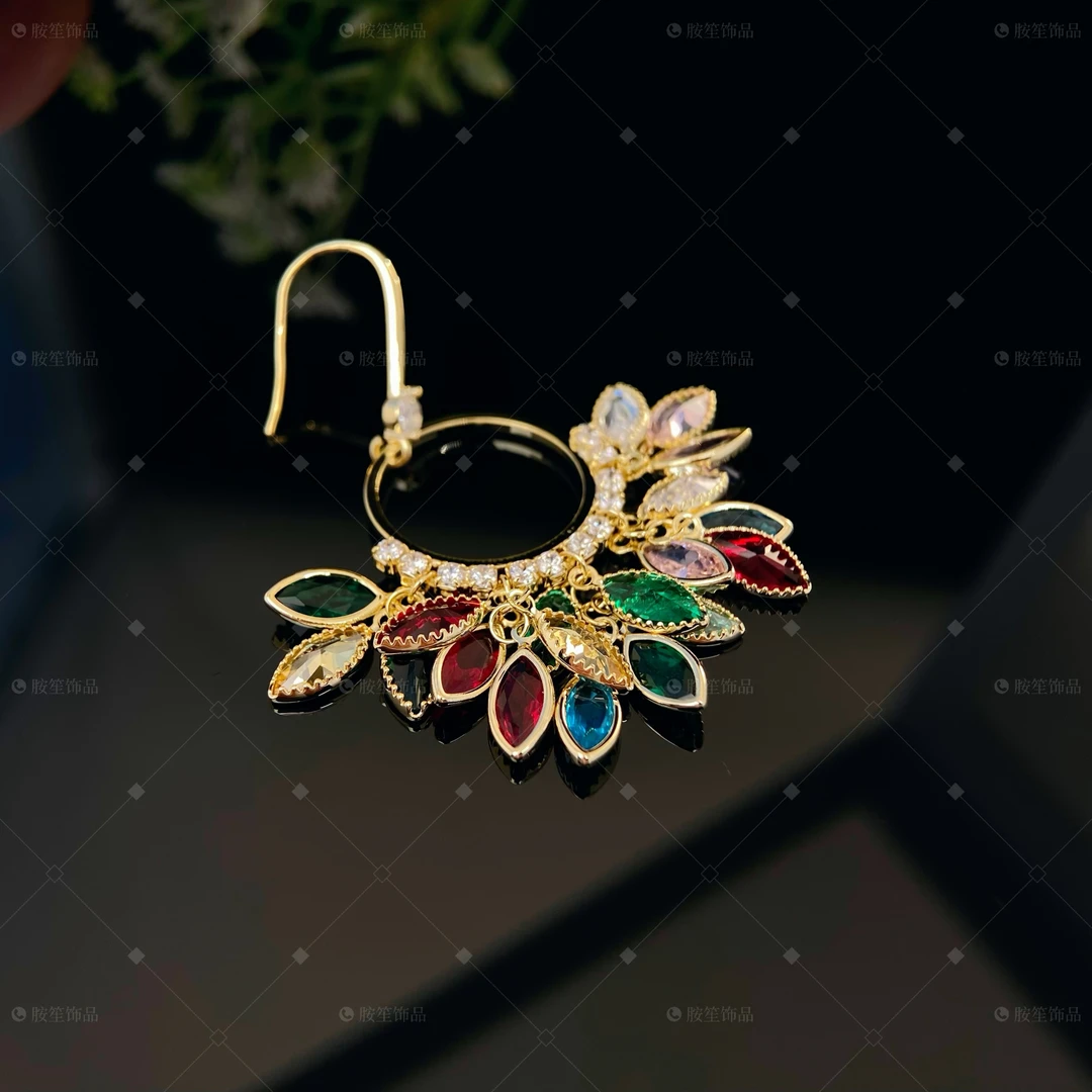 铜合金锆石耳饰 【孔雀开屏】重工高级奢华锆石时尚气质优雅灵动