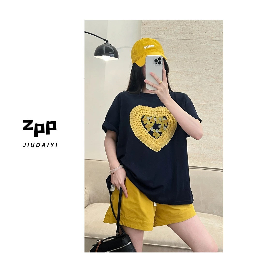 玖黛衣现货【爱心】新款夏季时尚爱心宽松百搭短袖TXP41400