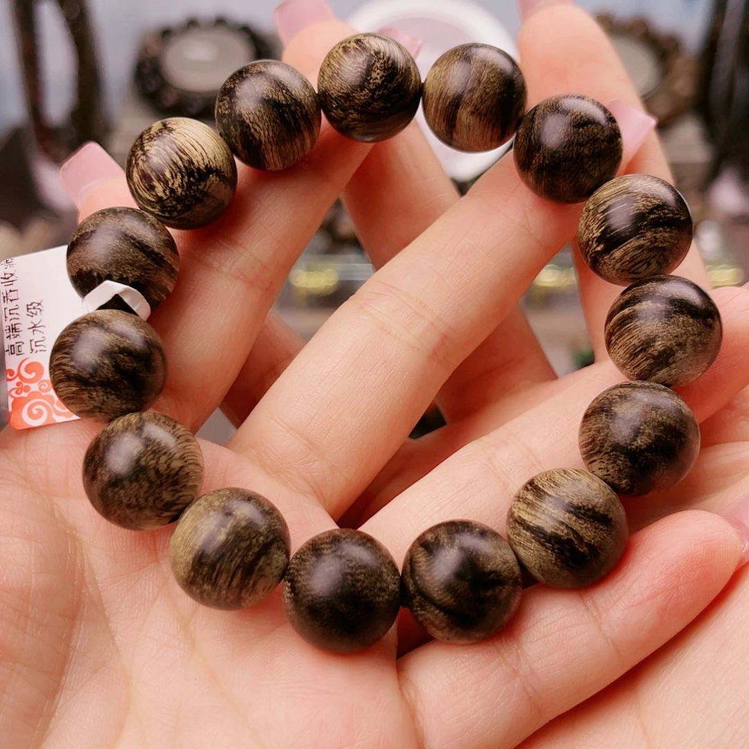 沉香手串唐***精越南芽庄老白棋玉化老料满樱子瘤疤虎斑纹