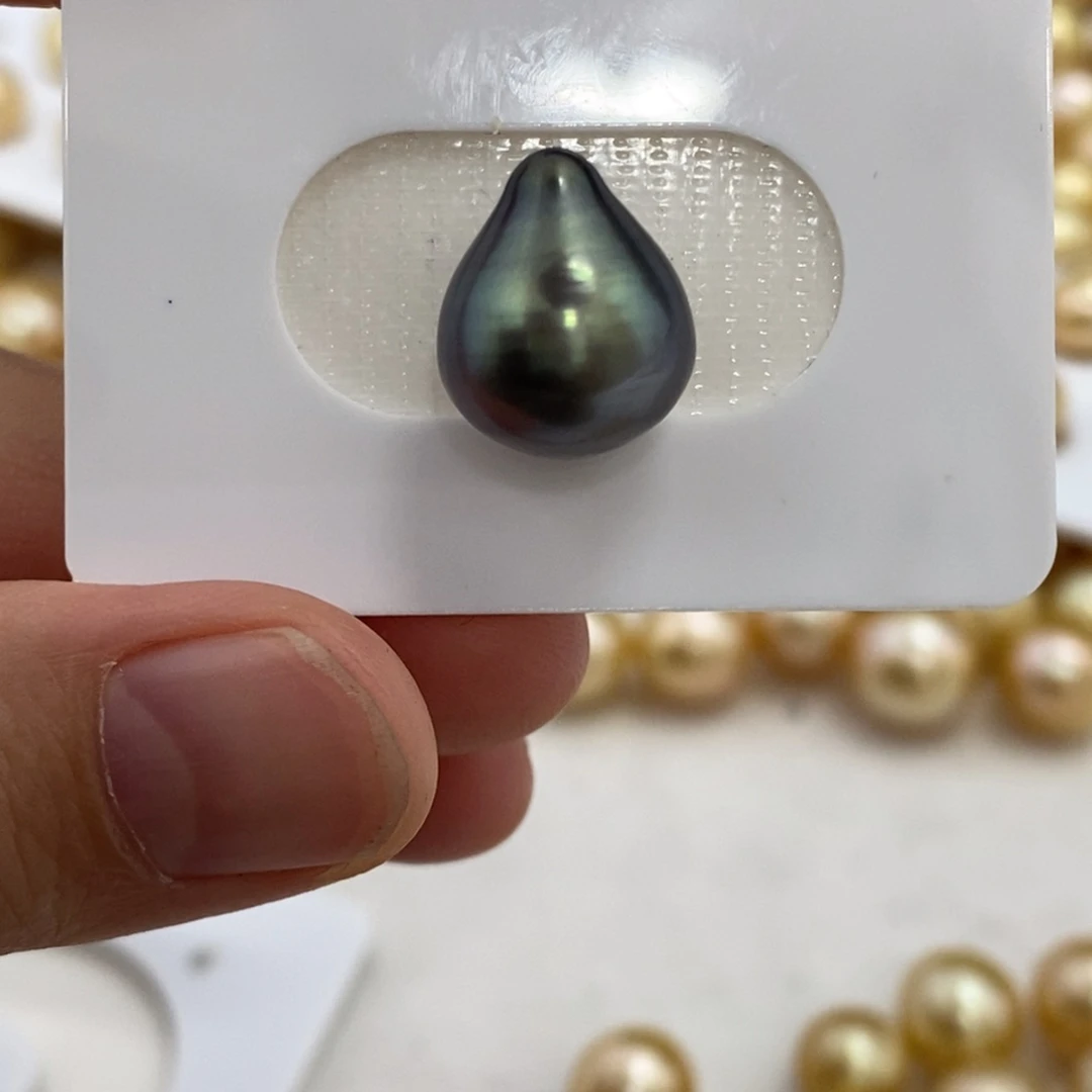 裸珠海水珍珠大溪地水滴孔雀绿12.2