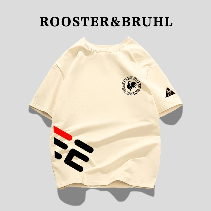 法莱尔公鸡2025新款100%纯棉短袖男T恤圆领宽松薄款透气休闲半袖t