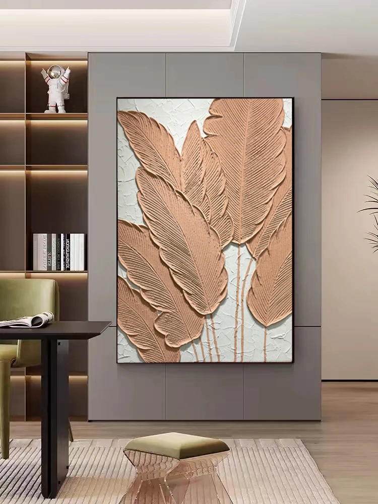 橘色芭蕉叶-纯手工立体肌理画过道简约时尚玄关沙发背景装饰画