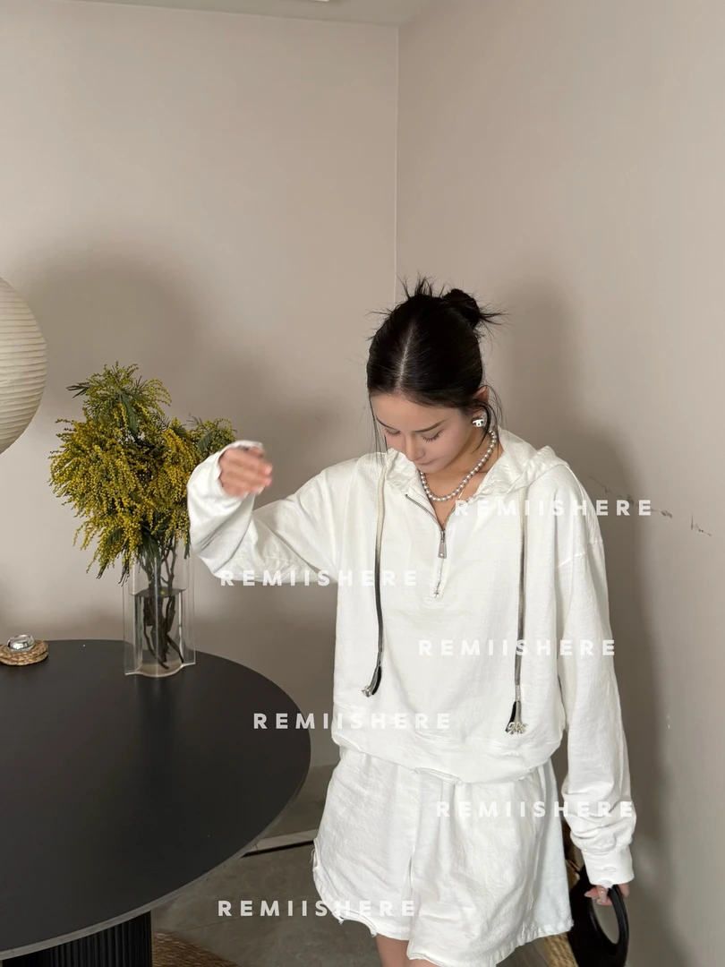 Remiishere.“cleanfit”慵懒连帽做旧抽绳休闲套装RH206