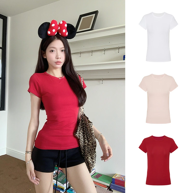 Moses Queen/魔西女王显大显身材正肩T恤女夏辣妹收腰打底衫短袖