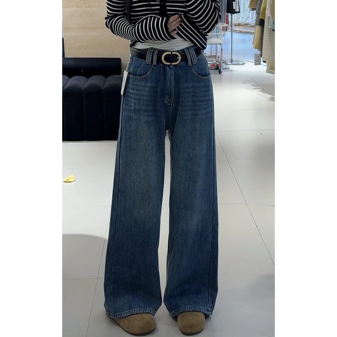 9893（加绒）反季蓝腰带牛仔阔腿裤