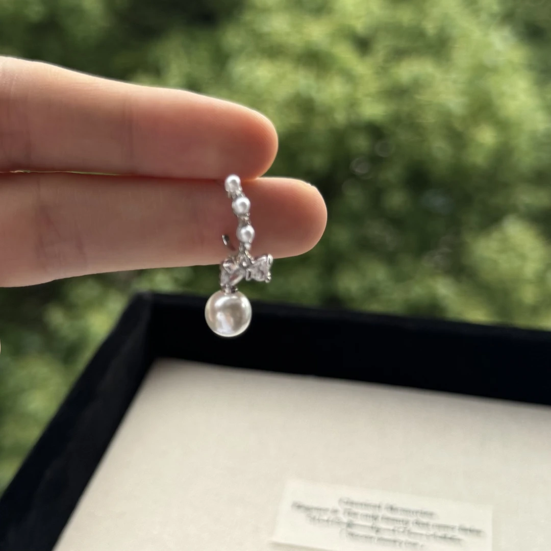 铜合金耳饰 103-蝴蝶结水滴珠珠耳钉