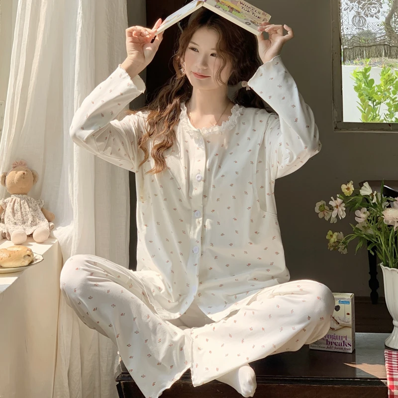 莫代尔棉月子服夏季薄款6月份产后大码孕妇睡衣带胸垫哺乳两件套7