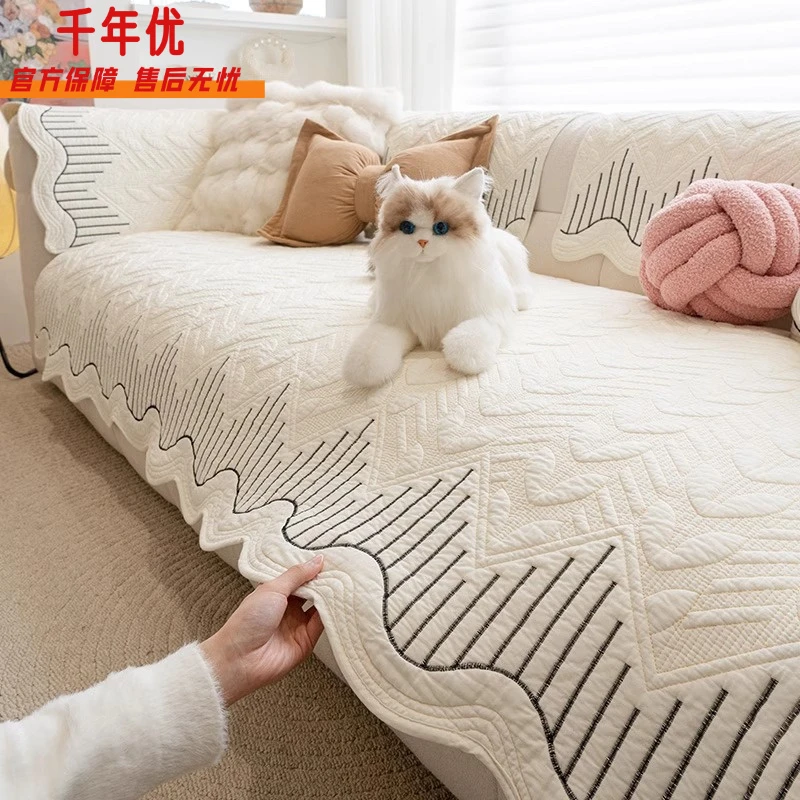 异形奶油风沙发垫子四季通用水洗棉防猫抓盖布巾防滑坐垫套罩