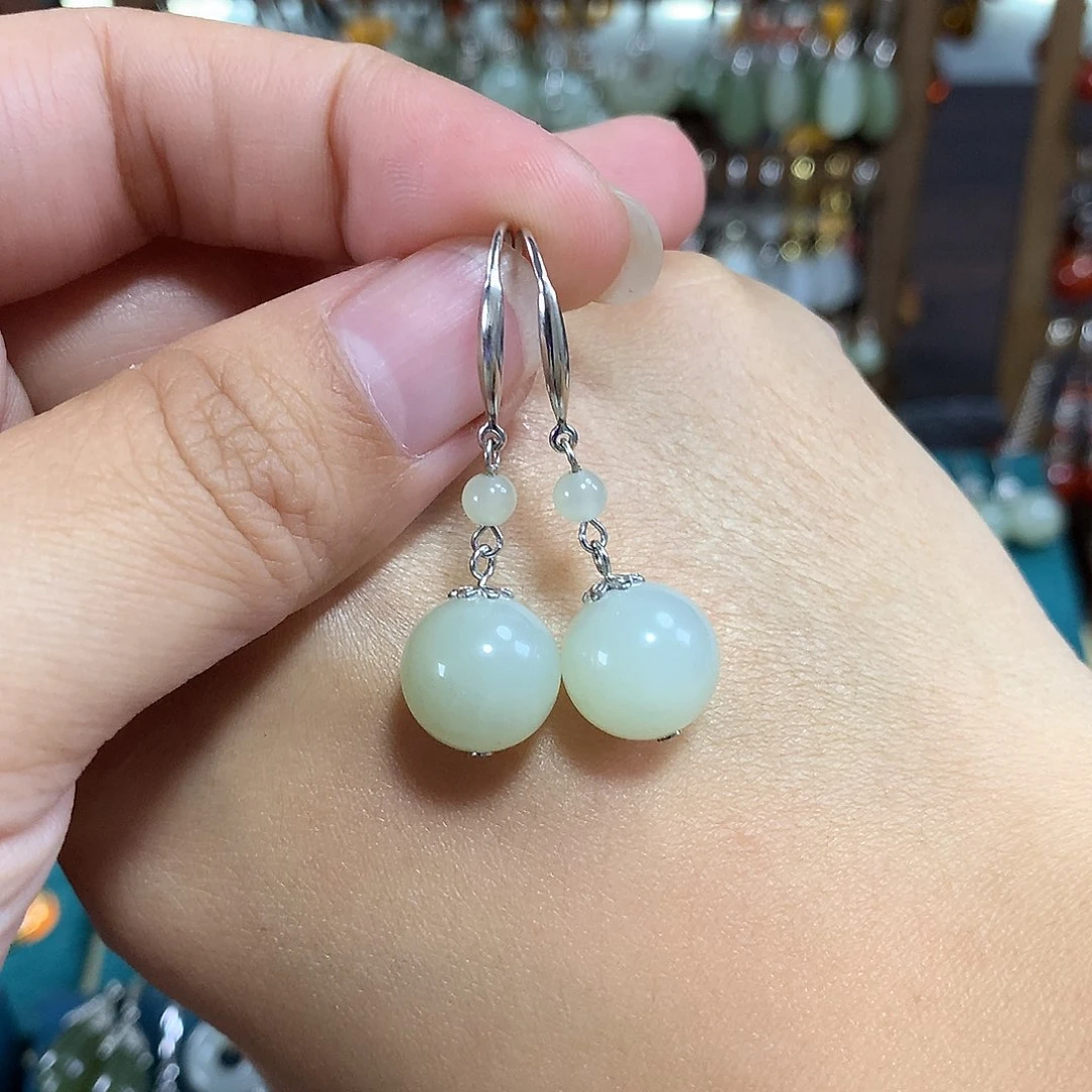 和田玉银S925镶嵌耳饰卡12左右