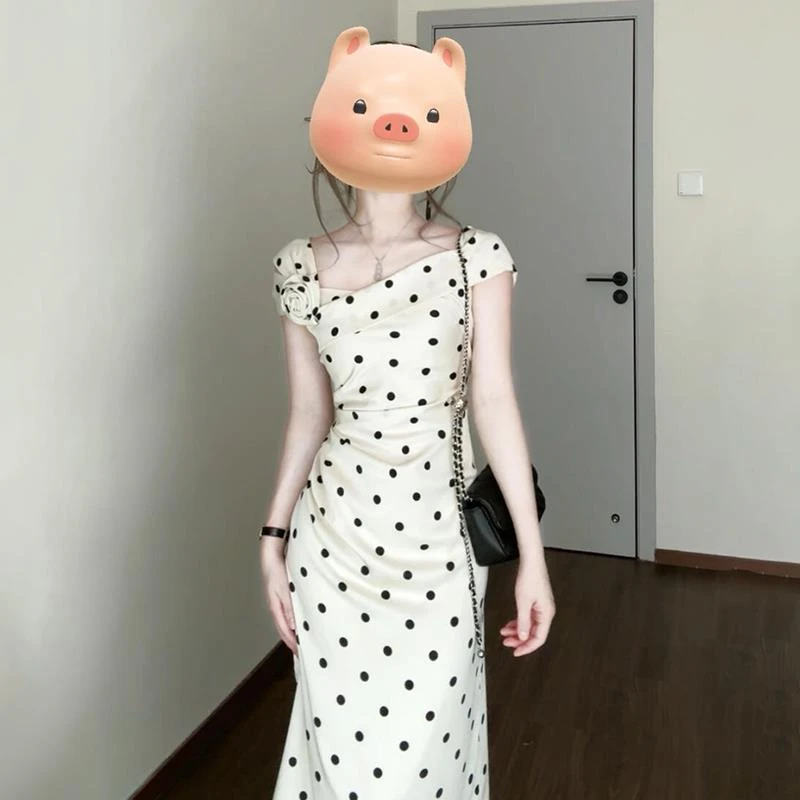 法式高级感波点连衣裙子女2025新款爆款夏七分袖桑蚕丝香云纱