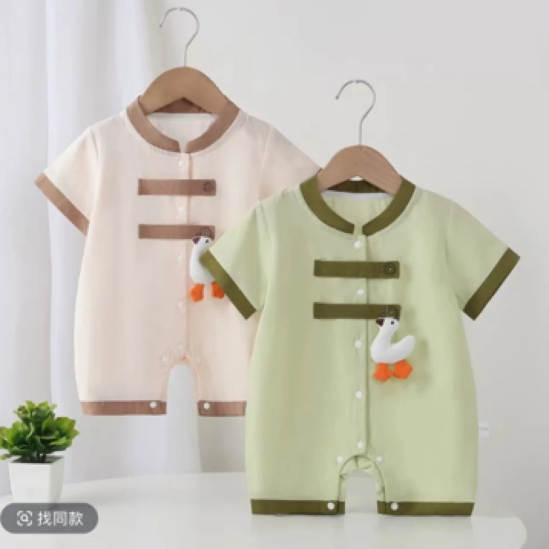 婴儿连体衣短袖夏季男孩宝宝哈衣爬服空调服纯棉夏天新生韩版衣服