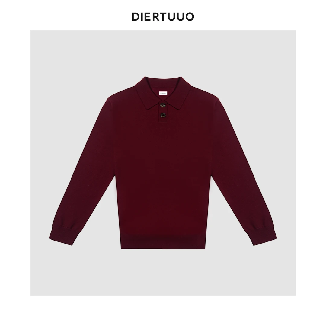 DIERTUUO/迪途男士高定1820塔斯马尼亚羊毛16针纯色双股翻领针织