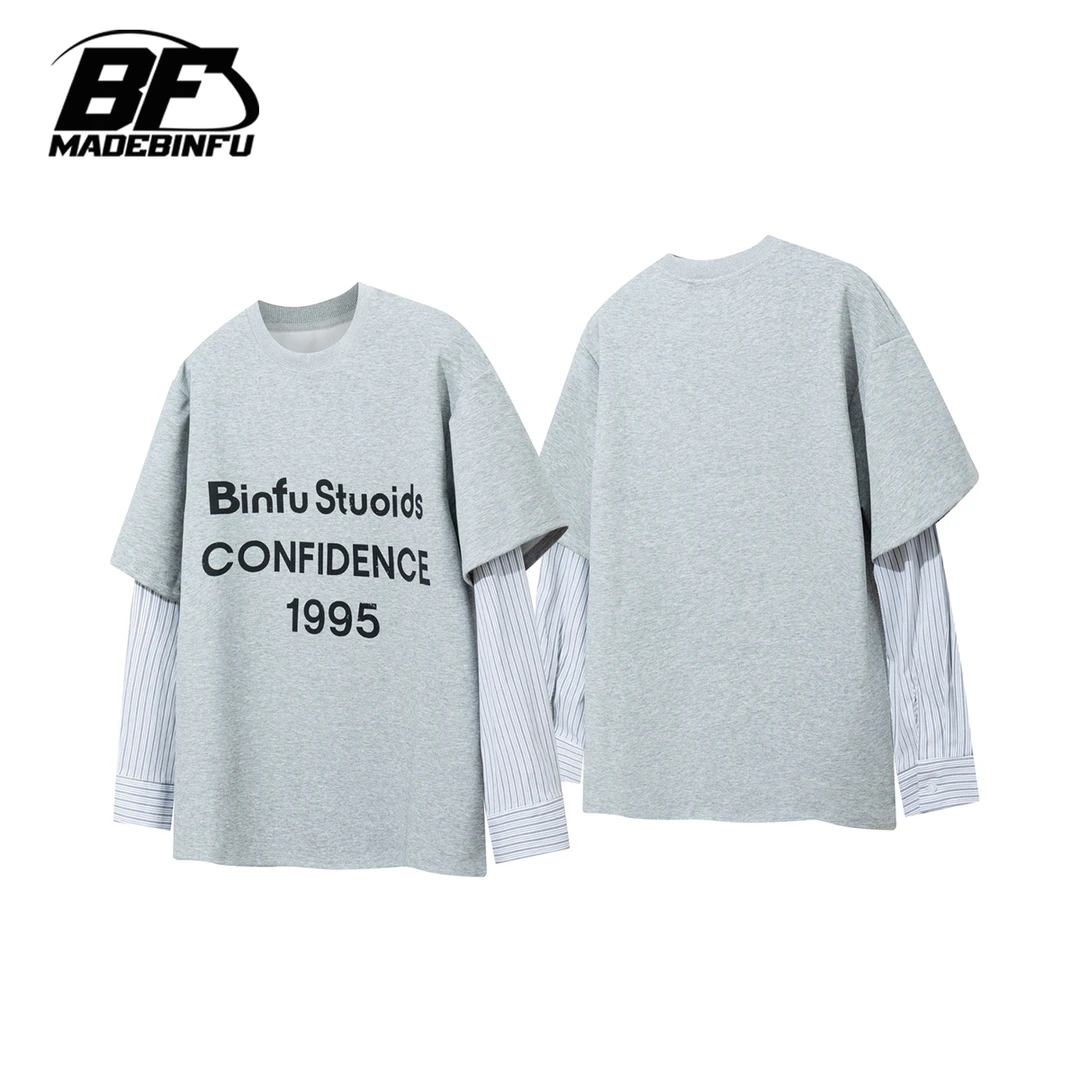 BINFU2025春季新款假两件休闲时尚套头卫衣