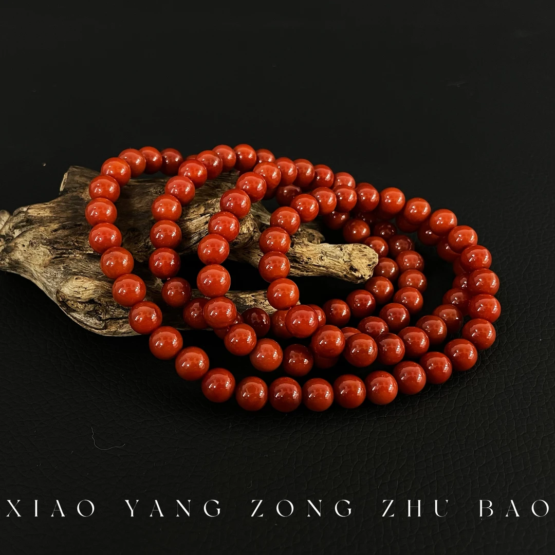 【小杨总珠宝】Y8121 天然柿子红8mm108圆珠多圈手串【多样性发其一】