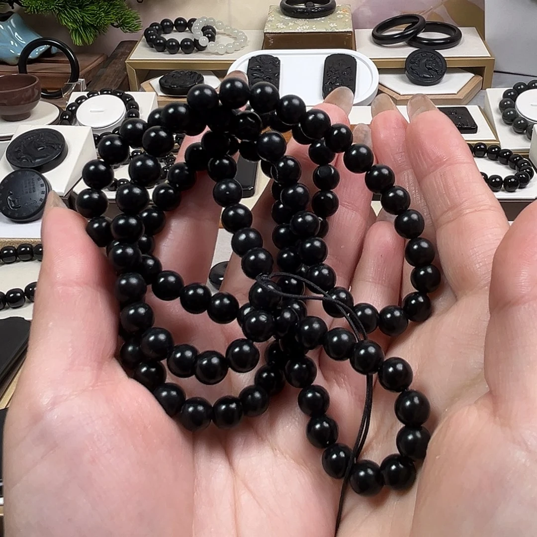 和田玉（墨玉）未镶嵌颈饰卡8项链108平头包容