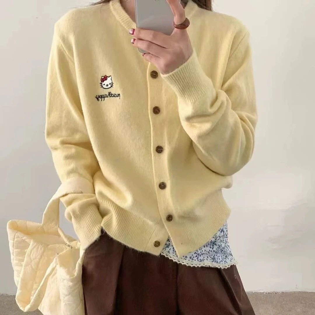 only@D6967 韩系少女风kt猫刺绣毛衣开衫 9-14