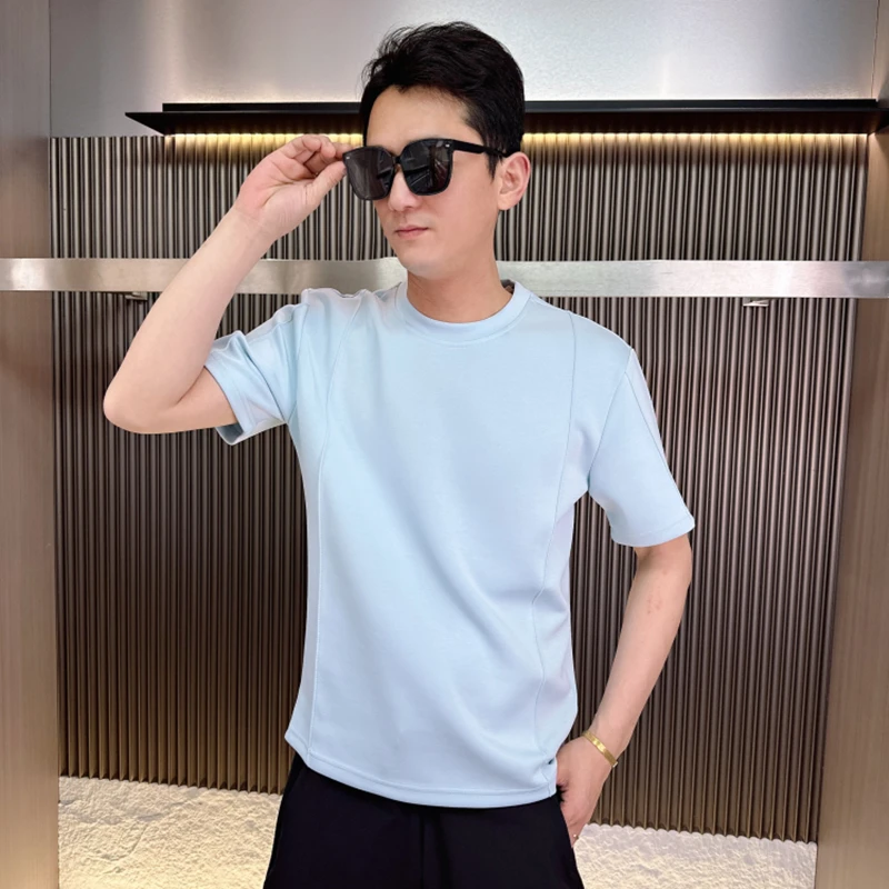 本期自留！@冰丝垂感空气棉夏季男士立体裁剪纯色透气圆领短袖T恤