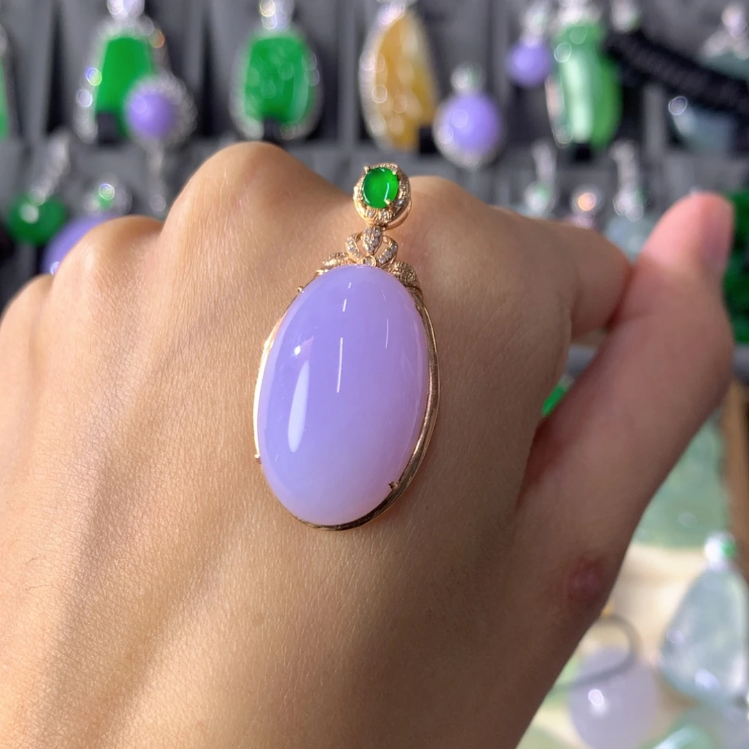 翡翠18K金镶嵌吊坠(不含链)